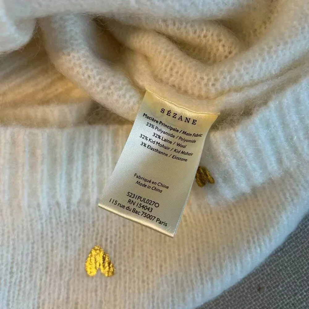 Sezane Cinta Jumper XSmall Sweaters Golden Heart Ecru Cream Ivory French Knit - Picture 9 of 10